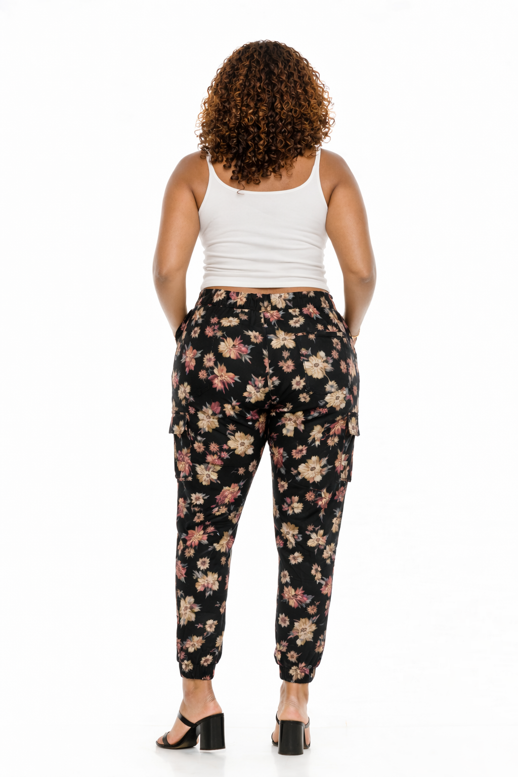 Cargo Joggers for Women and Deep Pockets Black Flower