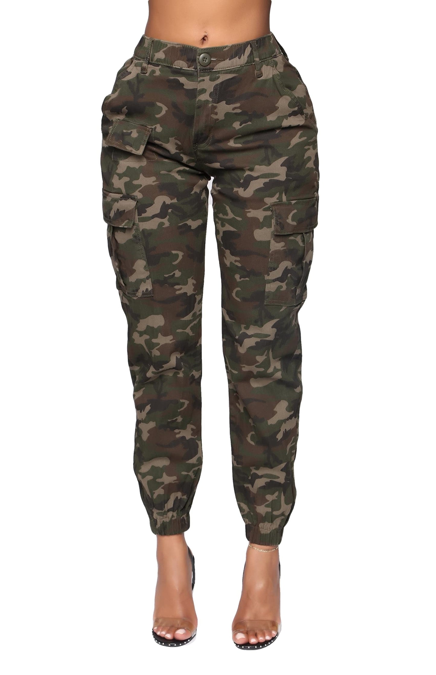 Women's Cargo Jogger Pants Elastic High Waist Camouflage