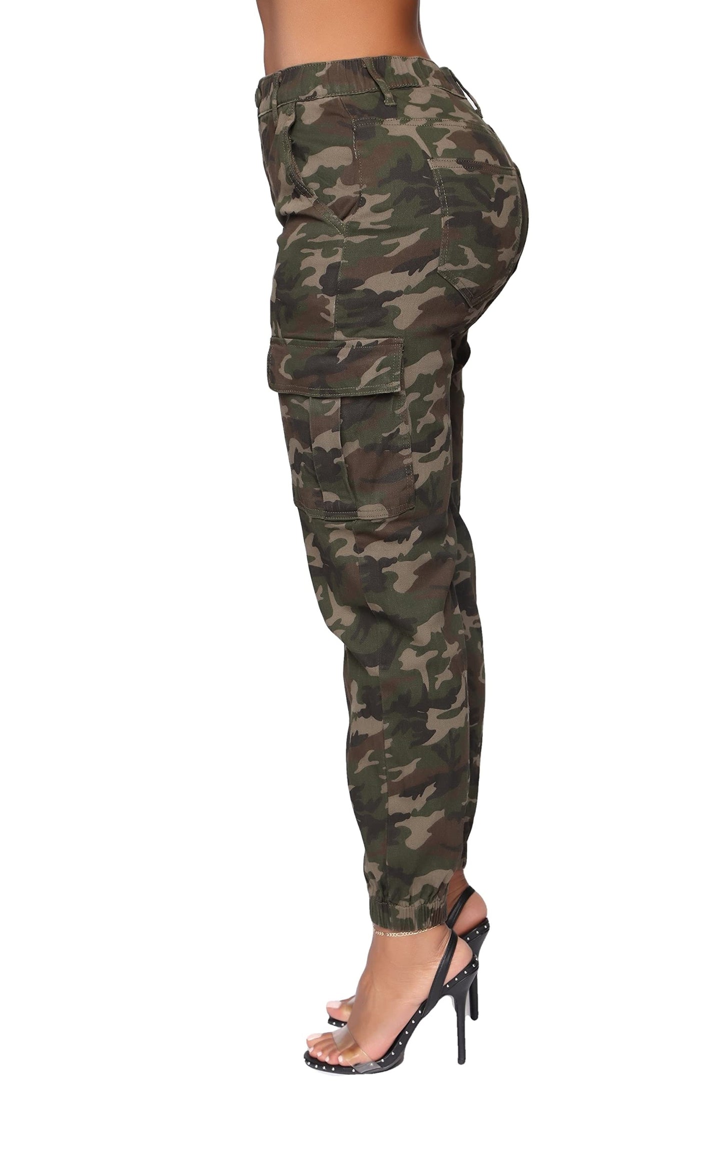 Women's Cargo Jogger Pants Elastic High Waist Camouflage