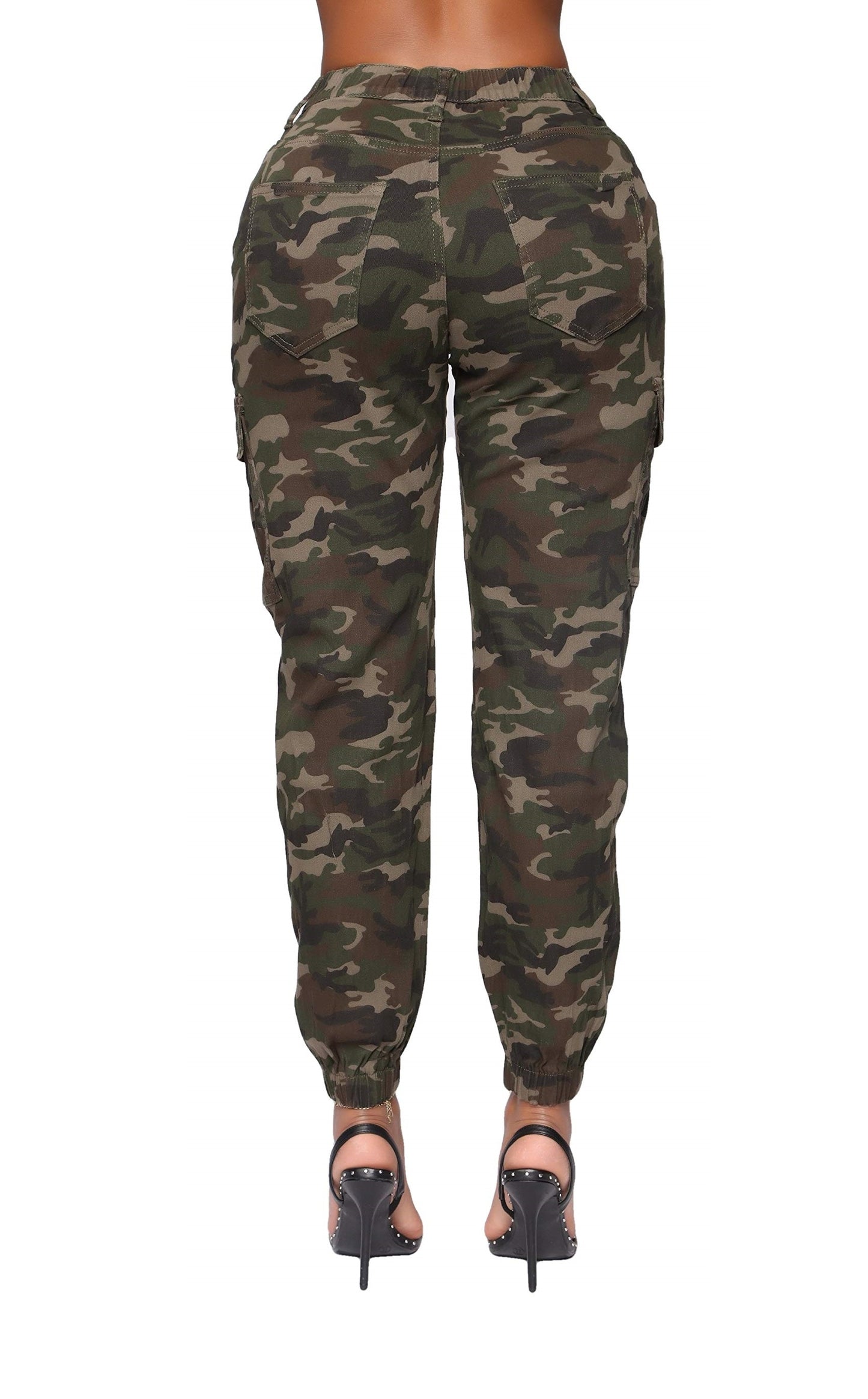 Women's Cargo Jogger Pants Elastic High Waist Camouflage