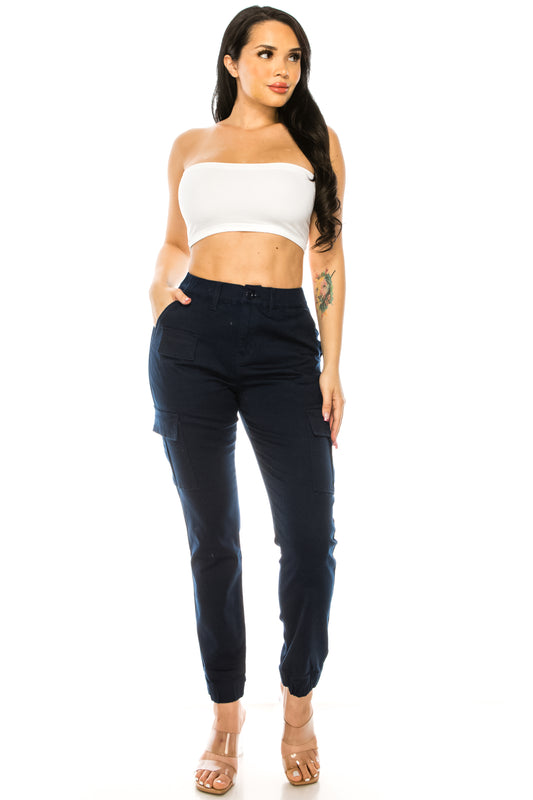 Women's Cargo Jogger Pants Elastic High Waist NAVY