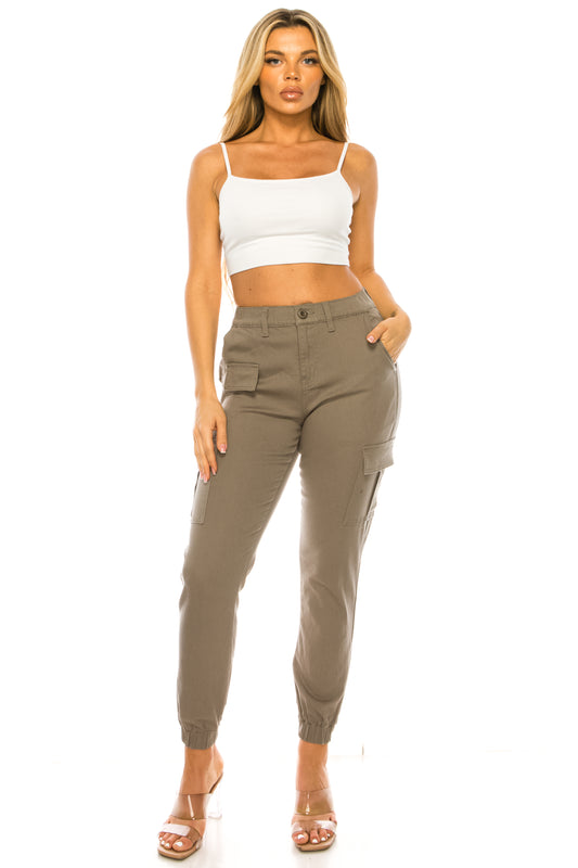 Women's Cargo Jogger Pants Elastic High Waist SAGE