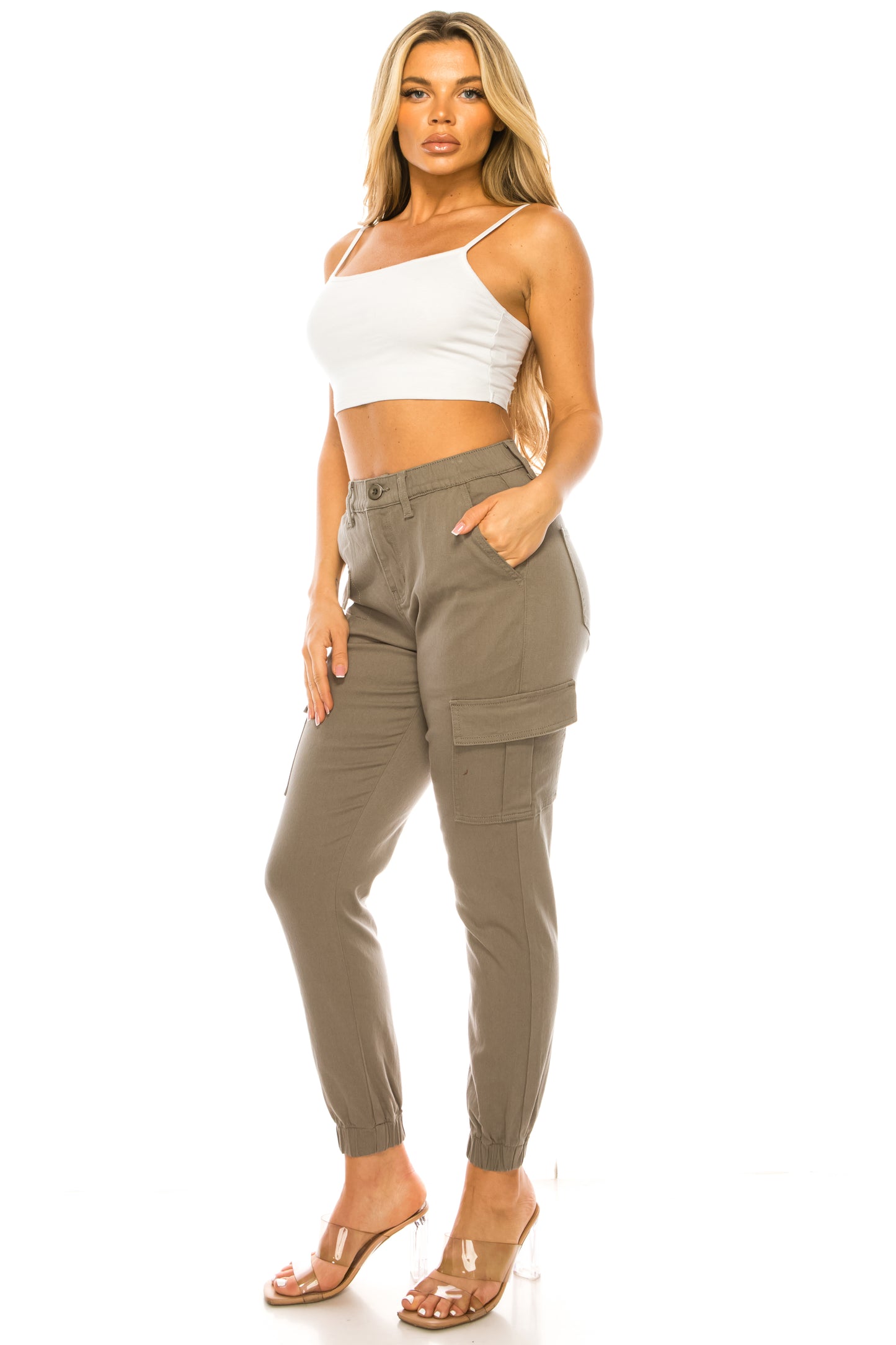 Women's Cargo Jogger Pants Elastic High Waist SAGE