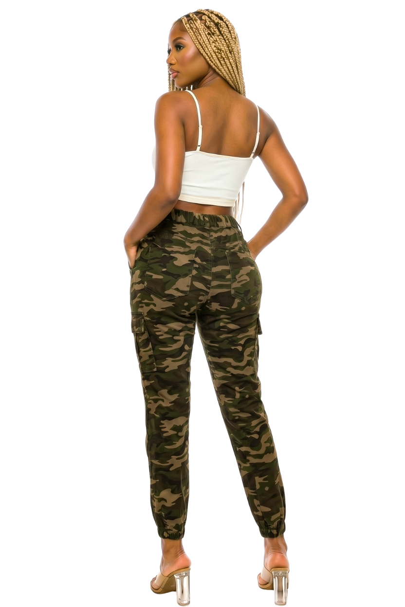 Women's Cargo Jogger Pants Elastic High Waist Camouflage