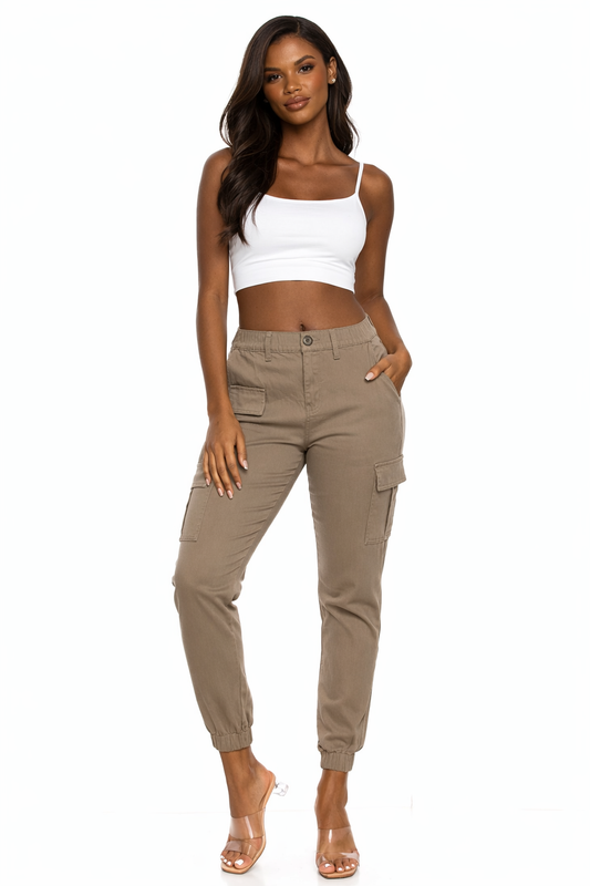 Women's Cargo Jogger Pants Elastic High Waist SAGE