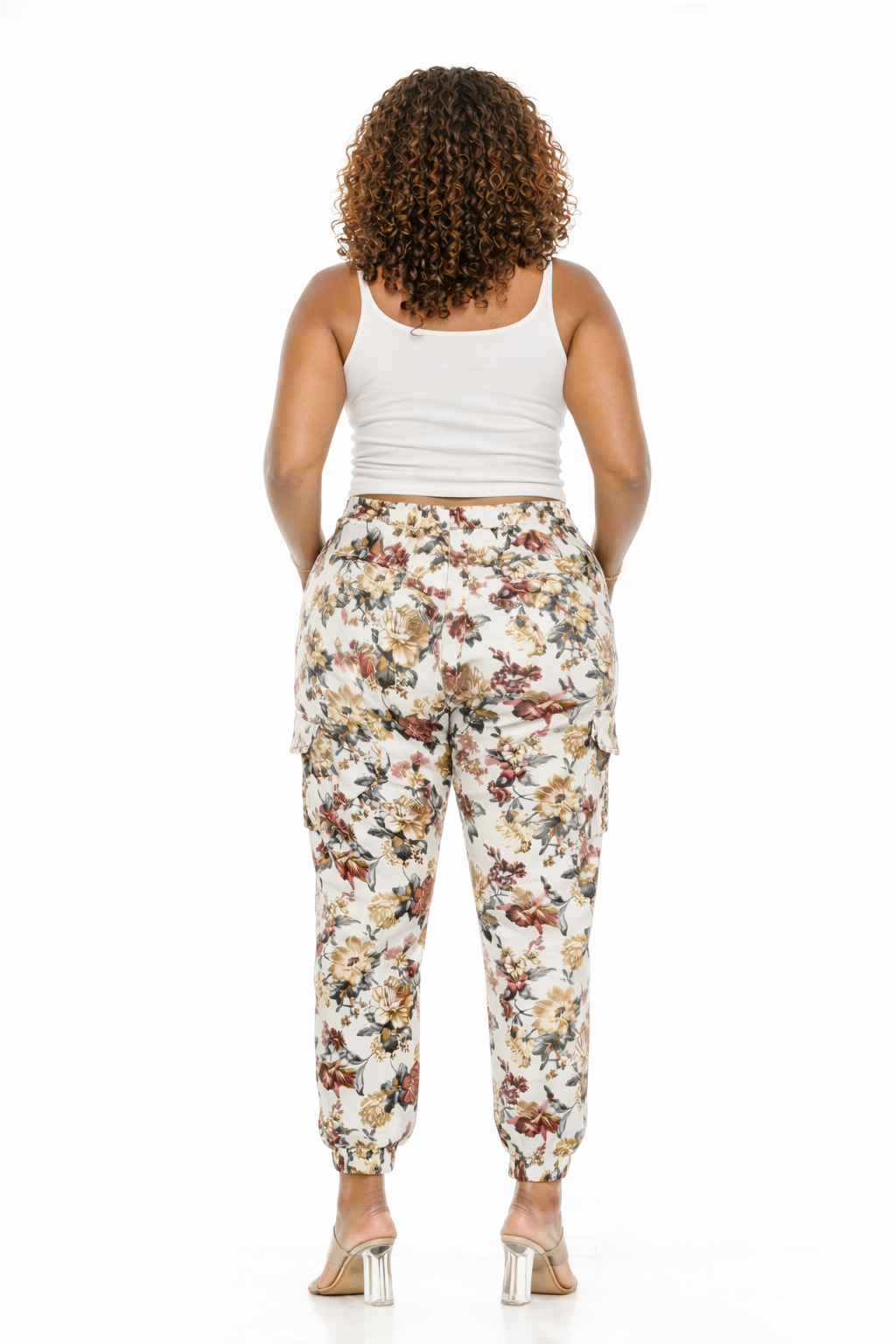 Cargo Joggers for Women and Deep Pockets White Flower