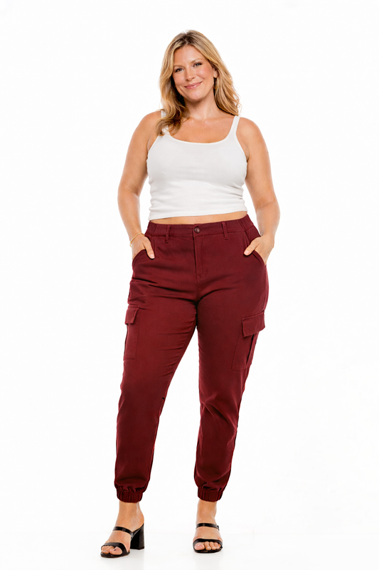 Cargo Joggers for Women and Deep Pockets Burgundy