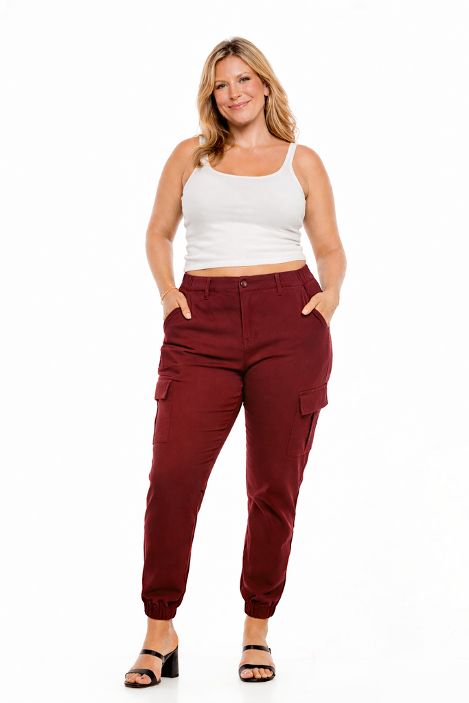 Cargo Joggers for Women and Deep Pockets Burgundy