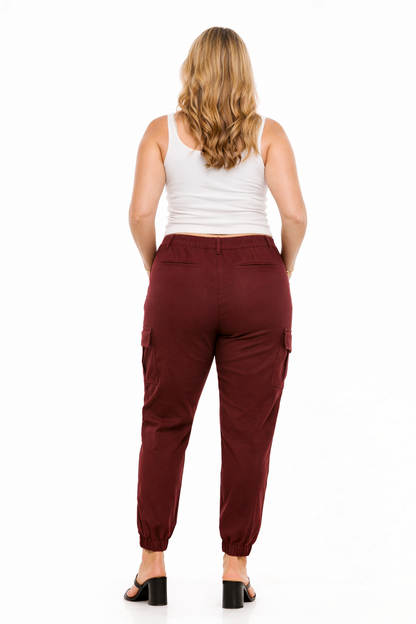 Cargo Joggers for Women and Deep Pockets Burgundy