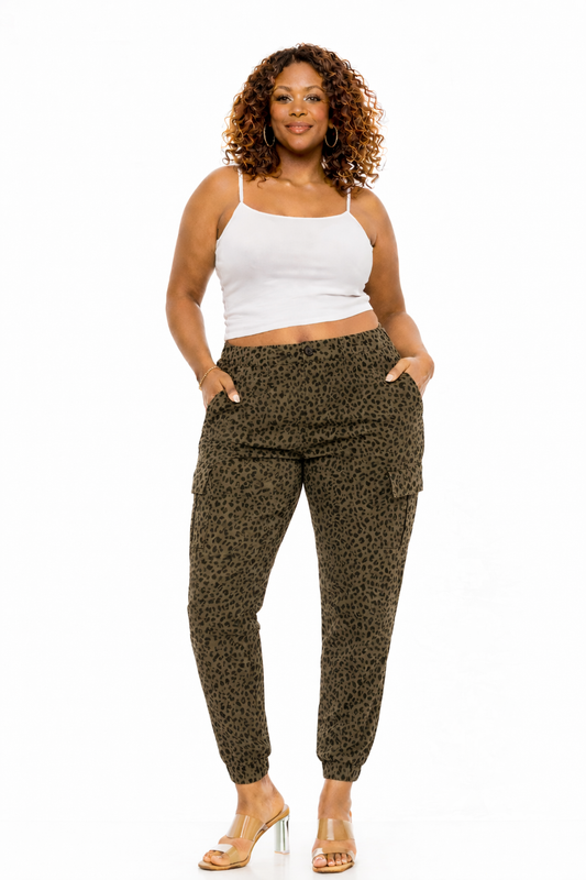 Cargo Joggers for Women and Deep Pockets Leopard Mocha