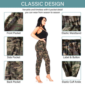 Women's Cargo Jogger Pants Elastic High Waist Lavender