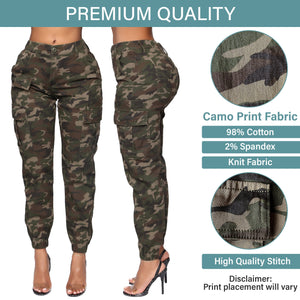 Women's Cargo Jogger Pants Elastic High Waist Lavender