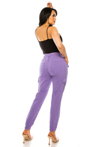 Women's Cargo Jogger Pants Elastic High Waist Lavender